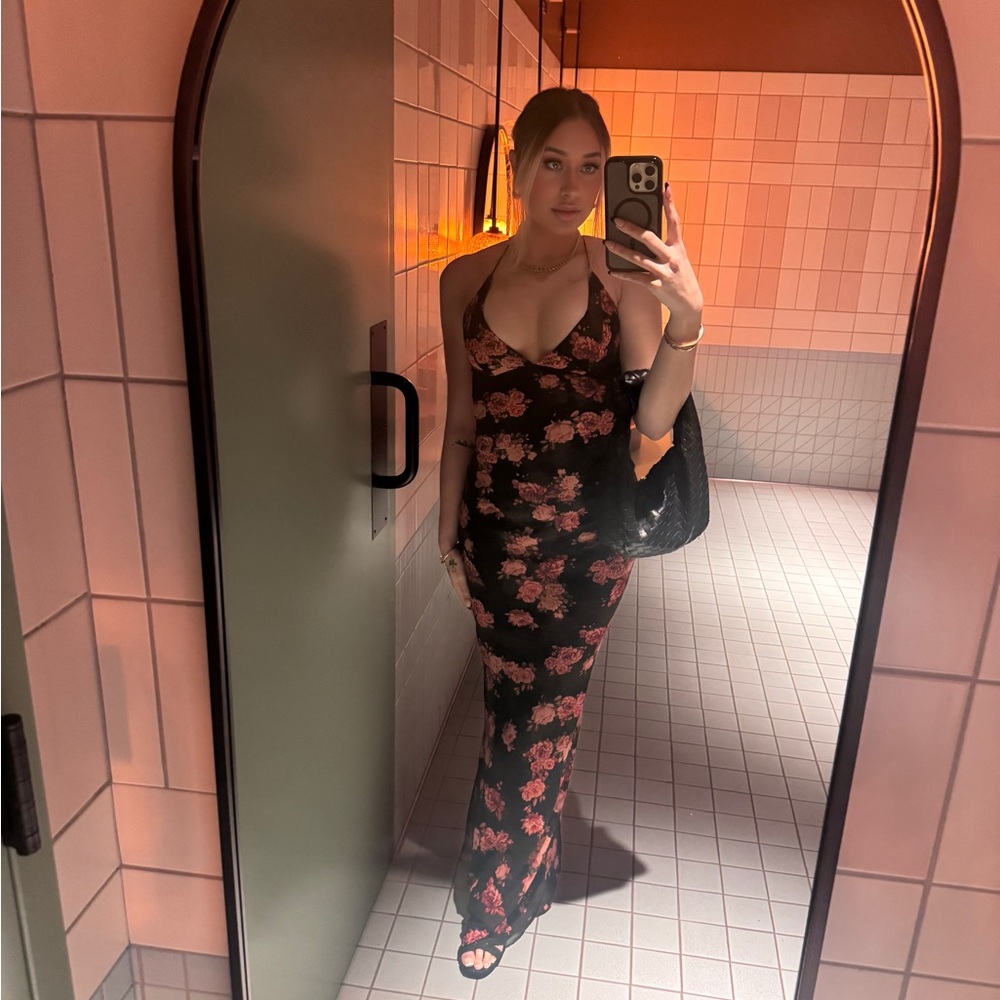 White Fox Boutique Black and Pink Floral Maxi Dress - Picture 2 of 4